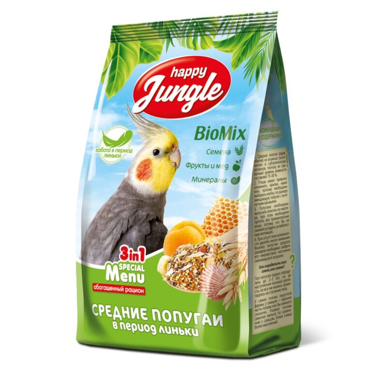 Корм для средних попугаев при линьке HAPPY JUNGLE 500г