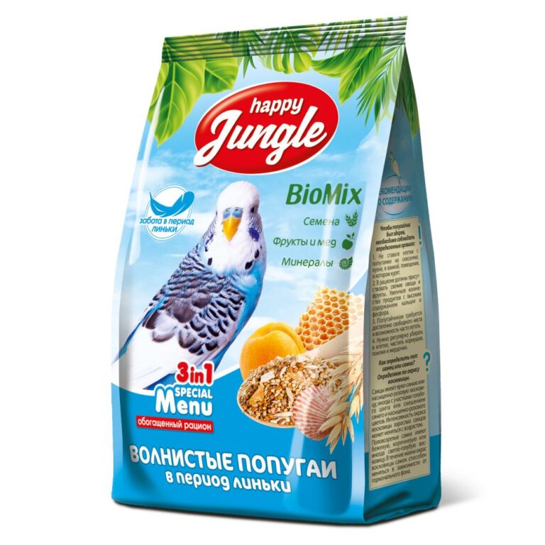 Корм для волнистых попугаев HAPPY JUNGLE при линьке 500г