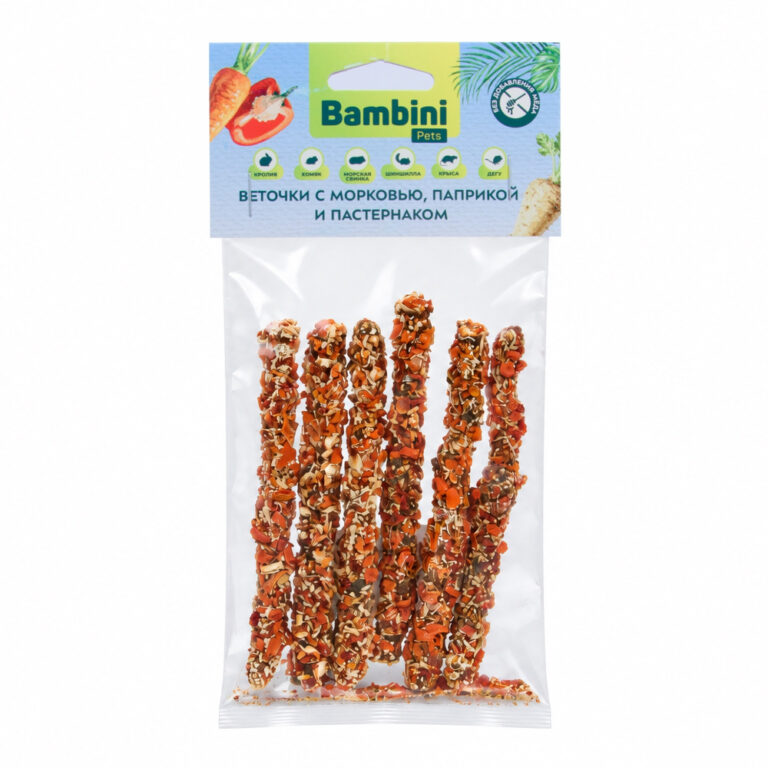 Лакомство для грызунов BAMBINI PETS Веточки (морковь, паприка, пастернак) 30г Лакомство для грызунов BAMBINI PETS Веточки (морковь, паприка, пастернак) 30г