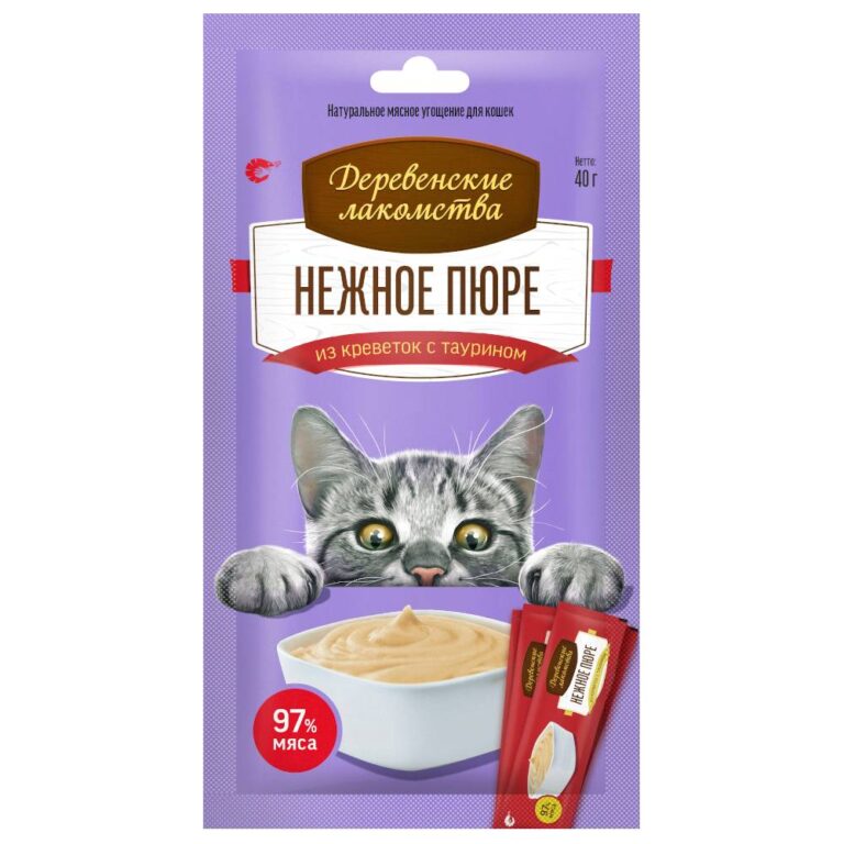 Лакомство для кошек ДЕРЕВЕНСКИЕ ЛАКОМСТВА Нежное пюре из креветок 4х10г