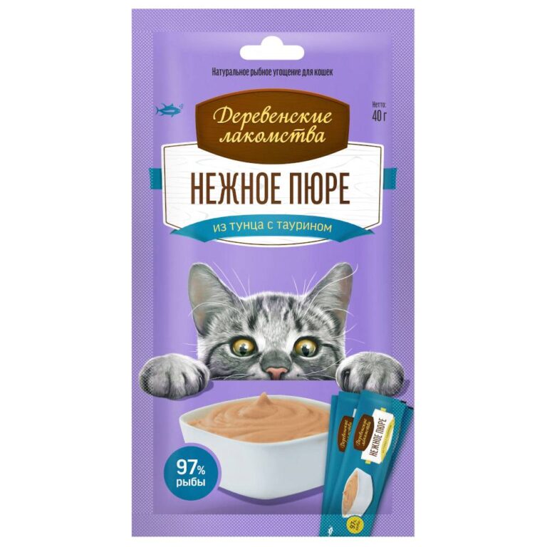 Лакомство для кошек ДЕРЕВЕНСКИЕ ЛАКОМСТВА Нежное пюре из тунца 4х10г