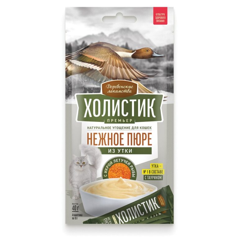 Лакомство для кошек ДЕРЕВЕНСКИЕ ЛАКОМСТВА Премьер нежное пюре из утки с икрой летучей рыбы 4х10г — цена и наличие Лакомство для кошек ДЕРЕВЕНСКИЕ ЛАКОМСТВА Премьер нежное пюре из утки с икрой летучей рыбы 4х10г