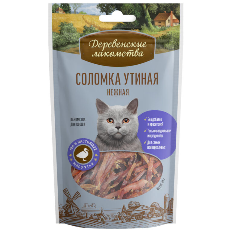 Лакомство для кошек ДЕРЕВЕНСКИЕ ЛАКОМСТВА Соломка утиная нежная 45г