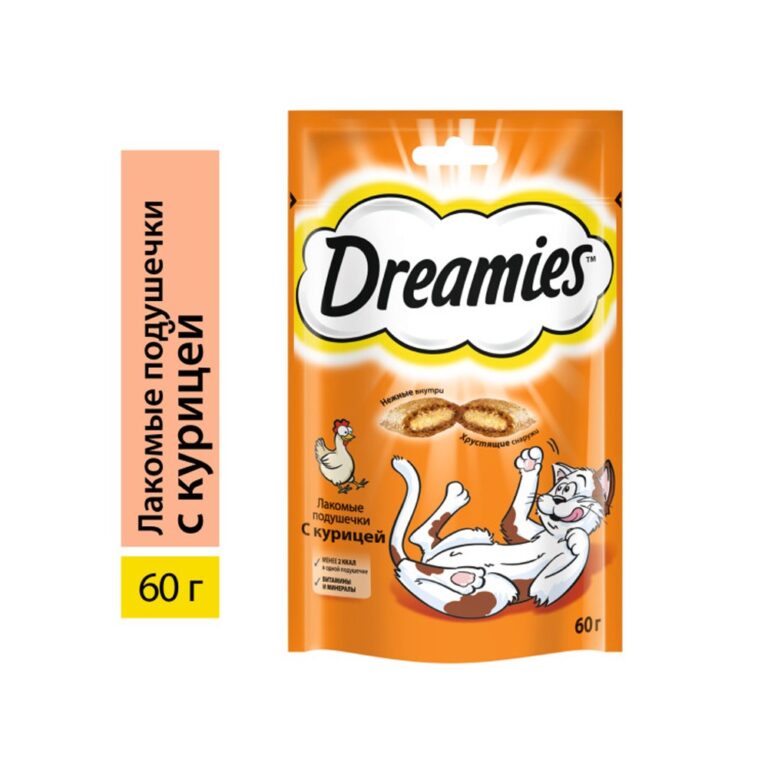 Лакомство для кошек Dreamies лакомые подушечки с курицей 60г Лакомство для кошек Dreamies лакомые подушечки с курицей 60г