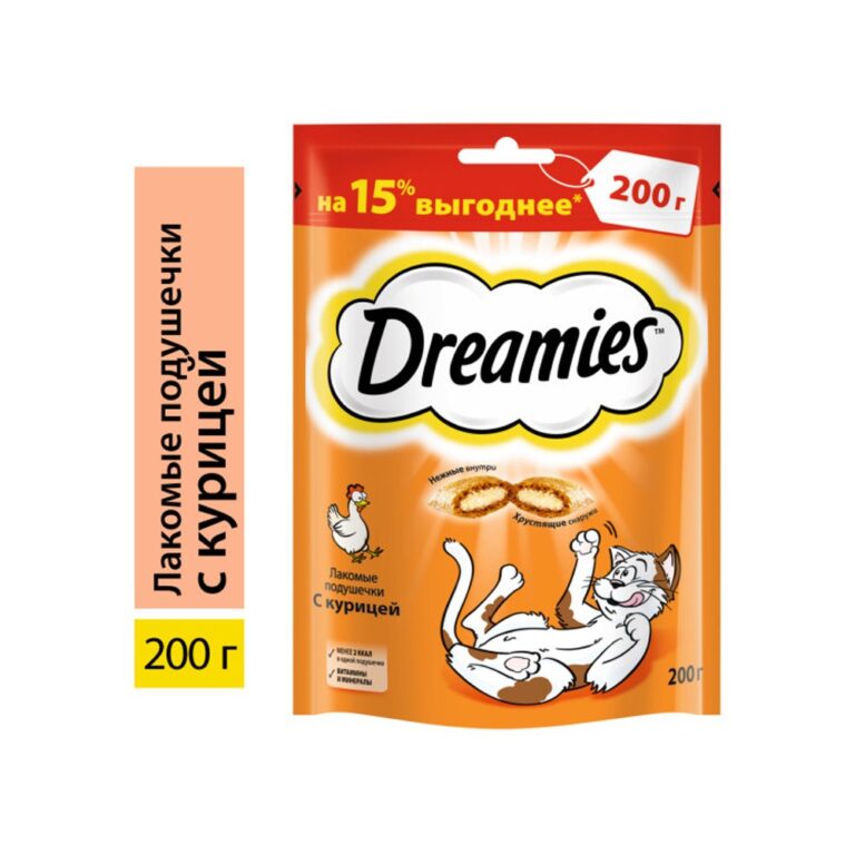 Лакомство для кошек Dreamies подушечки с курицей 200г — цена и наличие Лакомство для кошек Dreamies подушечки с курицей 200г