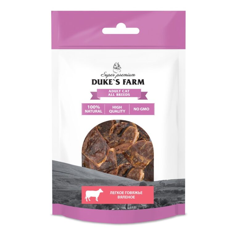 Лакомство для кошек DUKE'S FARM Говяжье легкое вяленое 30г Лакомство для кошек DUKE’S FARM Говяжье легкое вяленое 30г