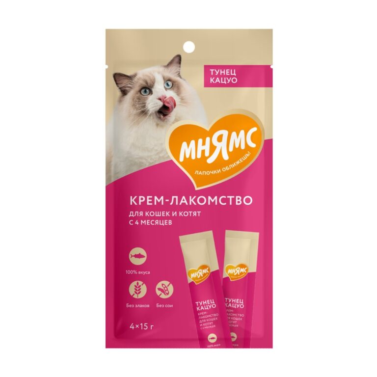 Лакомство для кошек МНЯМС Крем-лакомство с тунцом Кацуо 15гх4шт — цена и наличие Лакомство для кошек МНЯМС Крем-лакомство с тунцом Кацуо 15гх4шт