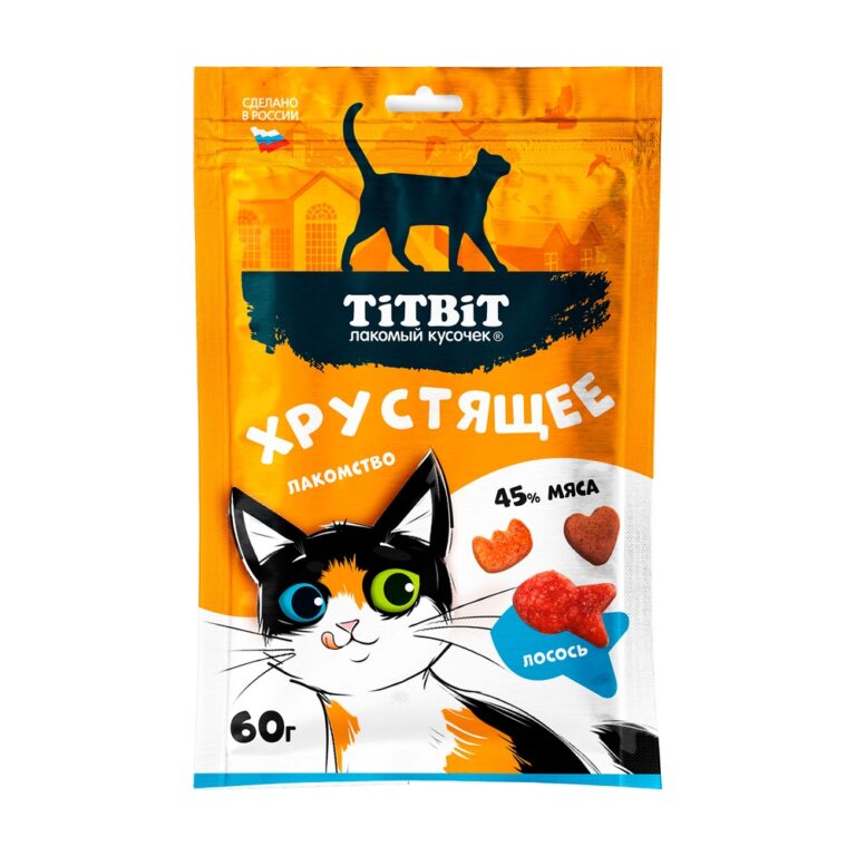Лакомство для кошек TITBIT Хрустящее с лососем 60г — цена и наличие Лакомство для кошек TITBIT Хрустящее с лососем 60г