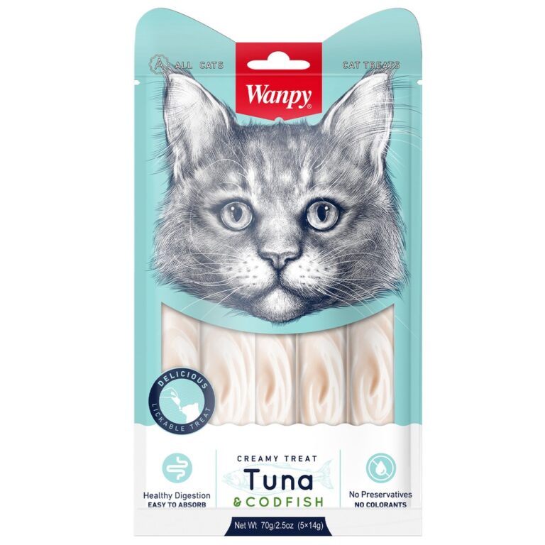 Лакомство для кошек WANPY Cat Нежное пюре из тунца и трески 70г