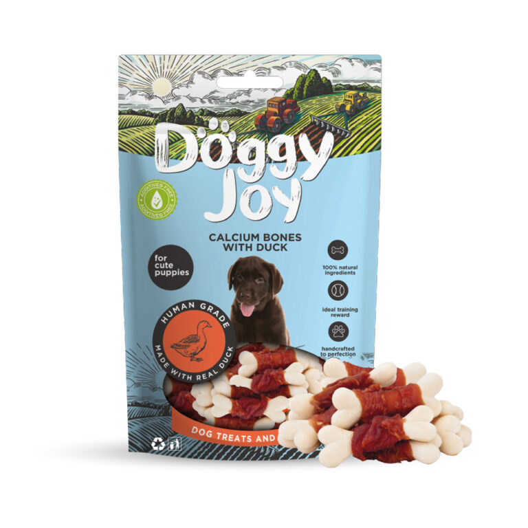 Лакомство для щенков DOGGY JOY 50607 Кальциевые косточки с уткой 90г Лакомство для щенков DOGGY JOY 50607 Кальциевые косточки с уткой 90г