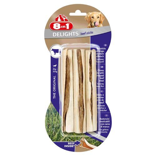 Лакомство для собак 8 in 1 DELIGHTS Beef Палочки с говядиной для мелких и средних пород 3х13см Лакомство для собак 8 in 1 DELIGHTS Beef Палочки с говядиной для мелких и средних пород 3х13см
