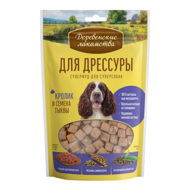 Лакомство для собак ДЕРЕВЕНСКИЕ ЛАКОМСТВА для дрессуры, кролик и семена тыквы 90г Лакомство для собак ДЕРЕВЕНСКИЕ ЛАКОМСТВА для дрессуры, кролик и семена тыквы 90г