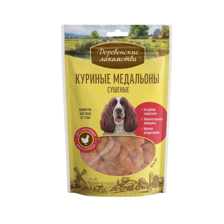 Лакомство для собак ДЕРЕВЕНСКИЕ ЛАКОМСТВА Куриные медальоны сушеные 90г — цена и наличие Лакомство для собак ДЕРЕВЕНСКИЕ ЛАКОМСТВА Куриные медальоны сушеные 90г