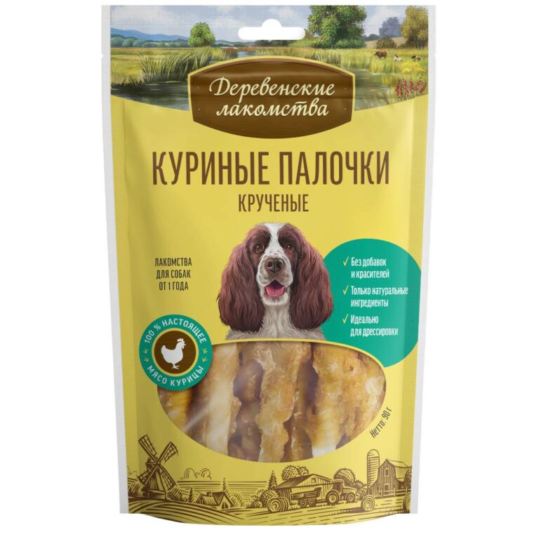 Лакомство для собак ДЕРЕВЕНСКИЕ ЛАКОМСТВА Куриные палочки крученые, 90г — цена и наличие Лакомство для собак ДЕРЕВЕНСКИЕ ЛАКОМСТВА Куриные палочки крученые, 90г