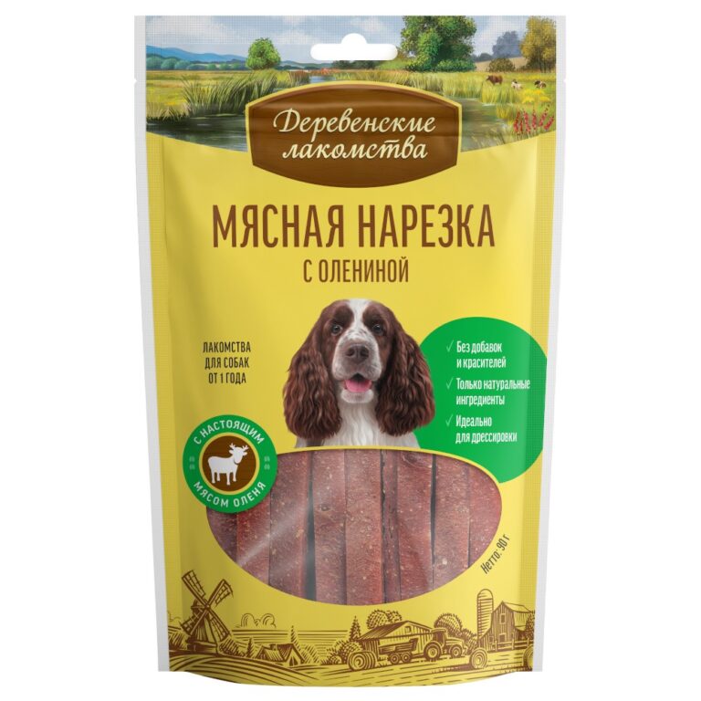 Лакомство для собак ДЕРЕВЕНСКИЕ ЛАКОМСТВА Мясная нарезка с олениной 90г Лакомство для собак ДЕРЕВЕНСКИЕ ЛАКОМСТВА Мясная нарезка с олениной 90г