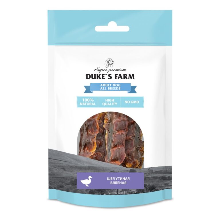 Лакомство для собак DUKE’S FARM Утиная шея вяленая, кусочки 60г