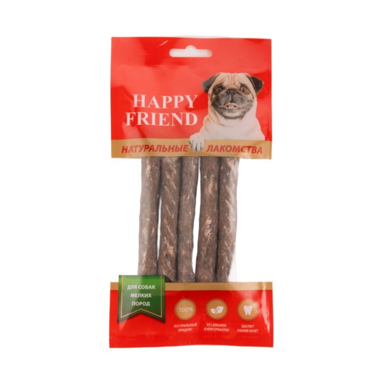 Лакомство для собак HAPPY FRIEND Палочки говяжьи для мелких пород 40г — цена и наличие Лакомство для собак HAPPY FRIEND Палочки говяжьи для мелких пород 40г