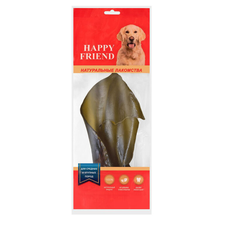 Лакомство для собак HAPPY FRIEND Ухо говяжье с основанием для средних и крупных пород Лакомство для собак HAPPY FRIEND Ухо говяжье с основанием для средних и крупных пород