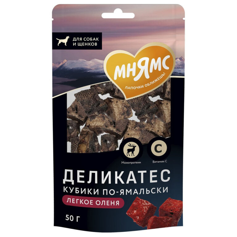 Лакомство для собак МНЯМС Деликатес Кубики по-ямальски из легкого северного оленя 30г — цена и наличие Лакомство для собак МНЯМС Деликатес Кубики по-ямальски из легкого северного оленя 30г