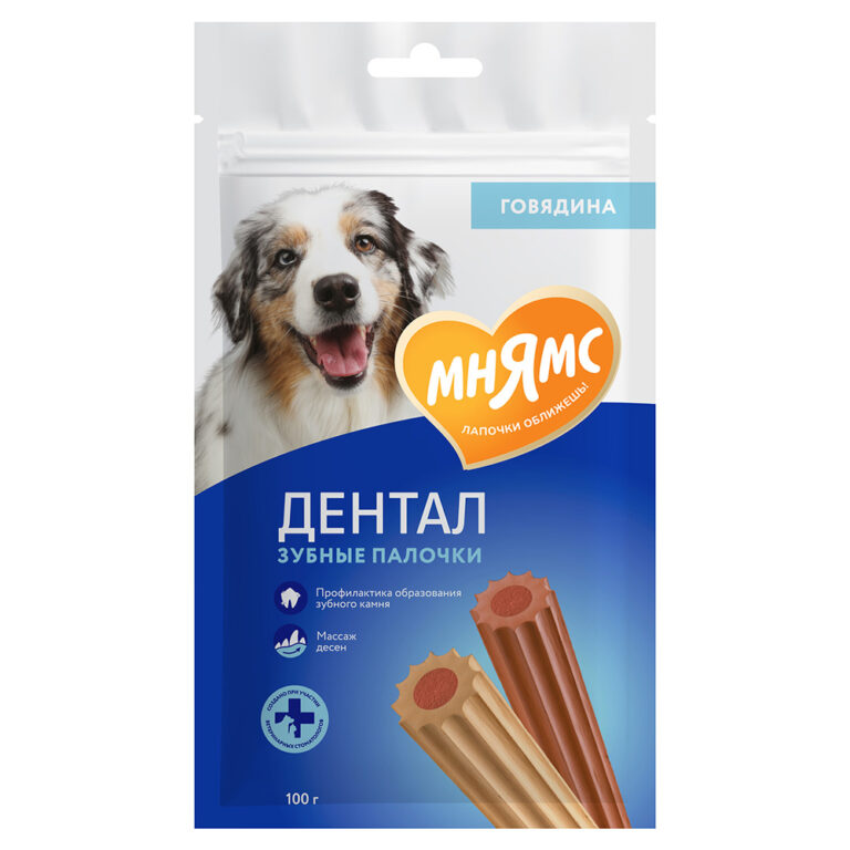 Лакомство для собак МНЯМС DENTAL Зубные палочки с говядиной 100г — цена и наличие Лакомство для собак МНЯМС DENTAL Зубные палочки с говядиной 100г