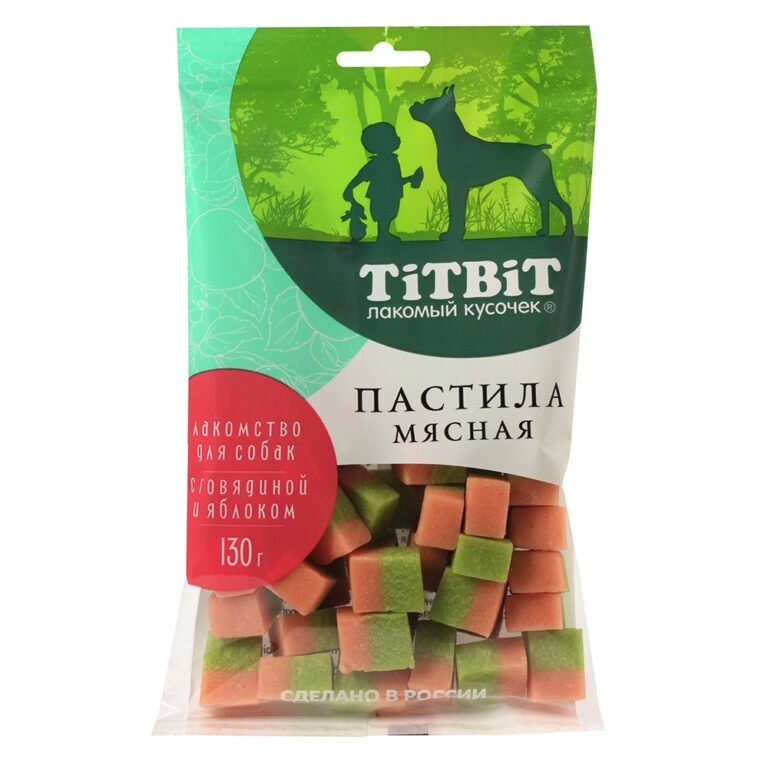 Лакомство для собак TITBIT Пастила мясная с говядиной и яблоком 130г — цена и наличие Лакомство для собак TITBIT Пастила мясная с говядиной и яблоком 130г