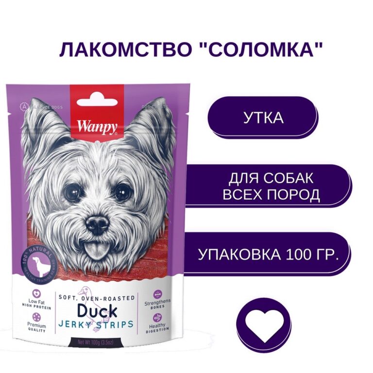 Лакомство для собак WANPY Dog Утка в форме полосочек, мягкие 100г Лакомство для собак WANPY Dog Утка в форме полосочек, мягкие 100г