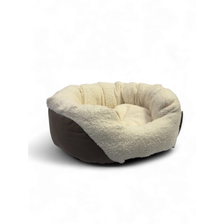 Лежак для животных Foxie Fuzzy manor 50х45см овальный с мехом, кофе с молоком