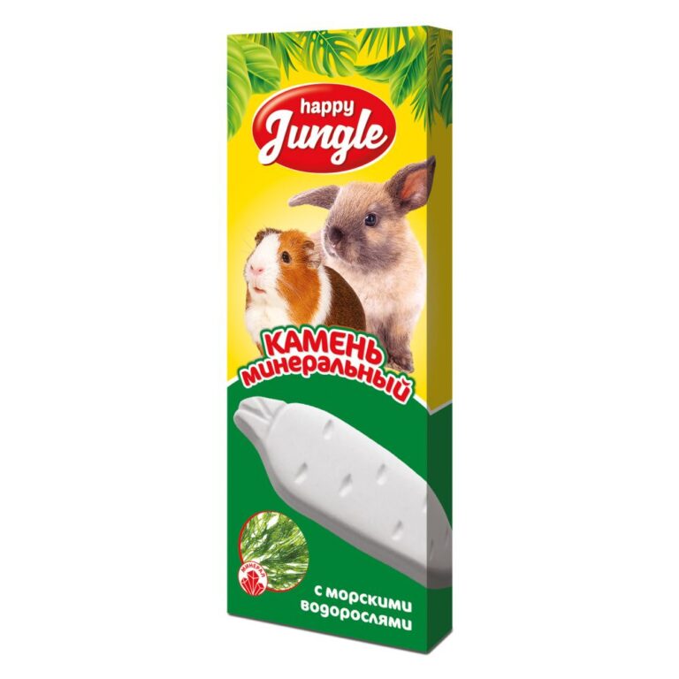 Минеральный камень для грызунов HAPPY JUNGLE с водорослями 50г Минеральный камень для грызунов HAPPY JUNGLE с водорослями 50г