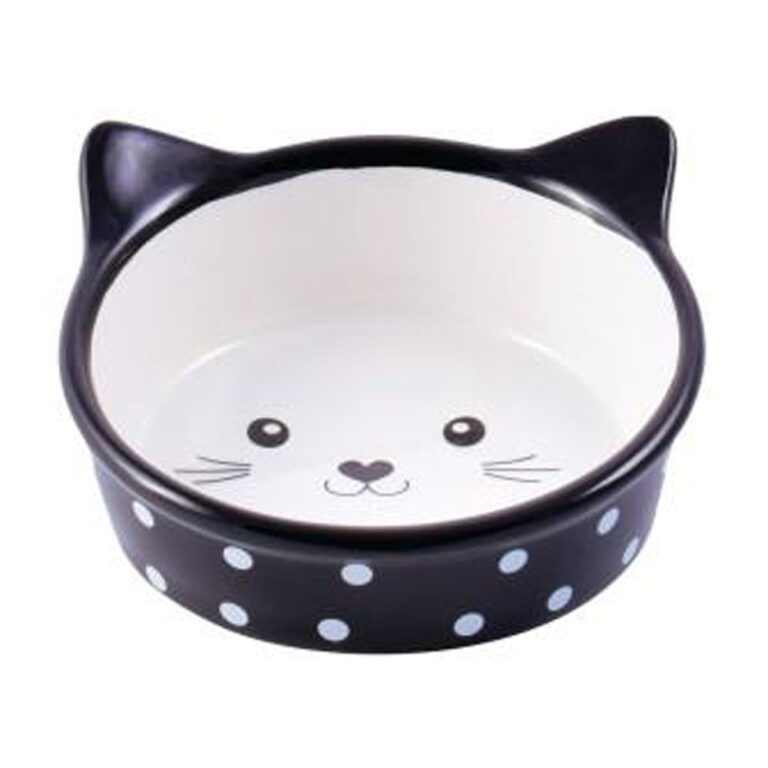 Миска для кошек Mr.Kranch Мордочка кошки керамическая черная в горошек 250мл