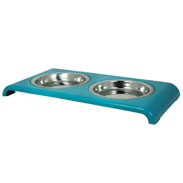 Миска для животных Foxie Cat Saucer Diner двойная металлическая на подставке 2×175мл бирюзовая