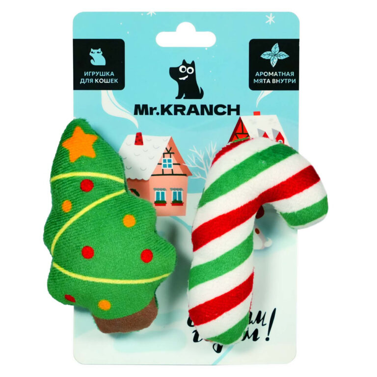 Набор игрушек для кошек Mr.Kranch Ёлочка и леденец новогодние плюшевые с кошачьей мятой 2шт х 9см — цена и наличие Набор игрушек для кошек Mr.Kranch Ёлочка и леденец новогодние плюшевые с кошачьей мятой 2шт х 9см