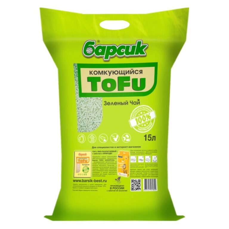 Наполнитель для кошачьего туалета БАРСИК Tofu комкующийся Зелёный чай 15л — цена и наличие Наполнитель для кошачьего туалета БАРСИК Tofu комкующийся Зелёный чай 15л