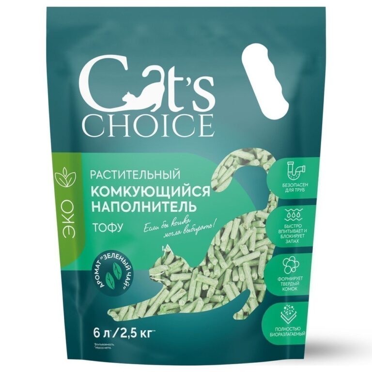 Наполнитель для кошачьего туалета CAT'S CHOICE растительный комкующийся Зеленый чай 6л Наполнитель для кошачьего туалета CAT’S CHOICE растительный комкующийся Зеленый чай 6л