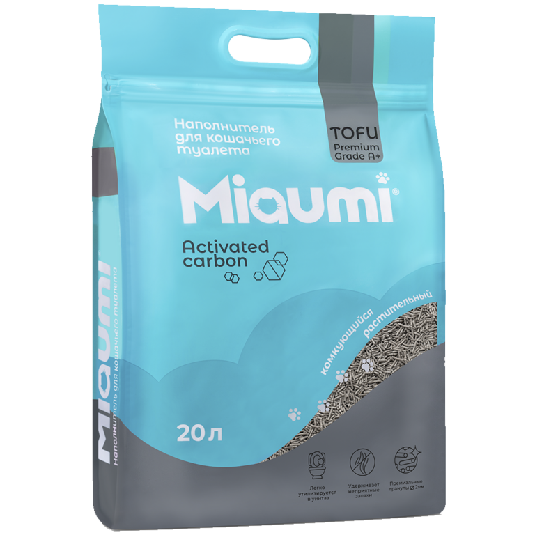 Наполнитель для кошачьего туалета MIAUMI Tofu Carbon комкующийся с активир углём 20л Наполнитель для кошачьего туалета MIAUMI Tofu Carbon комкующийся с активир углём 20л
