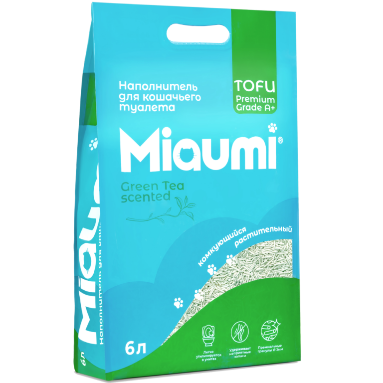 Наполнитель для кошачьего туалета MIAUMI Tofu Green Tea комкующийся с аром. зеленого чая 6л — цена и наличие Наполнитель для кошачьего туалета MIAUMI Tofu Green Tea комкующийся с аром. зеленого чая 6л