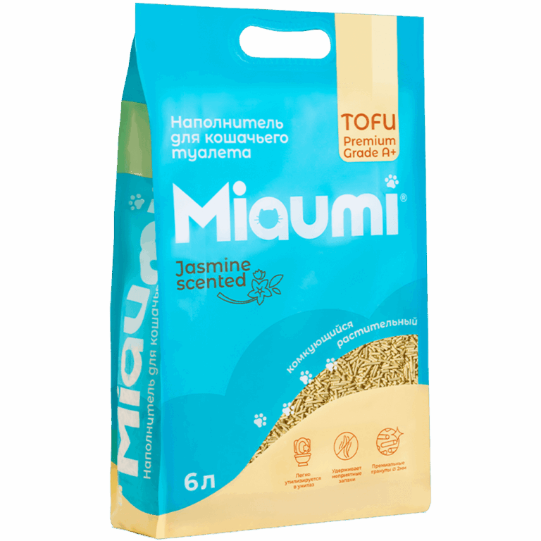 Наполнитель для кошачьего туалета MIAUMI Tofu Jasmine комкующийся с аром. жасмина 6л