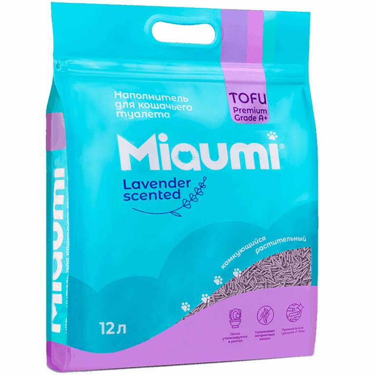 Наполнитель для кошачьего туалета MIAUMI Tofu Lavender комкующийся с аром. лаванды 12л