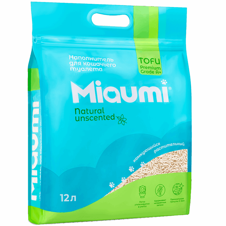 Наполнитель для кошачьего туалета MIAUMI Tofu Natural комкующийся без ароматизатора 12л