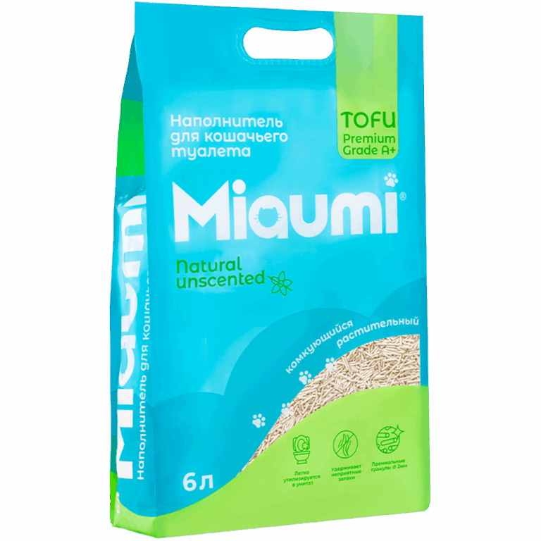 Наполнитель для кошачьего туалета MIAUMI Tofu Natural комкующийся без ароматизатора 6л — цена и наличие Наполнитель для кошачьего туалета MIAUMI Tofu Natural комкующийся без ароматизатора 6л