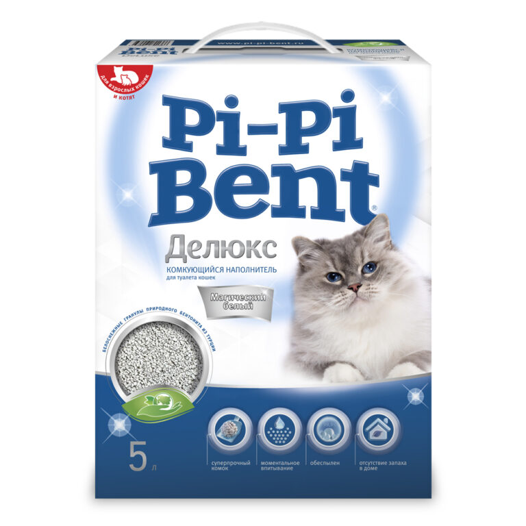 Наполнитель для кошачьего туалета PI-PI BENT DeLuxe Magic white комкующийся, коробка 5кг
