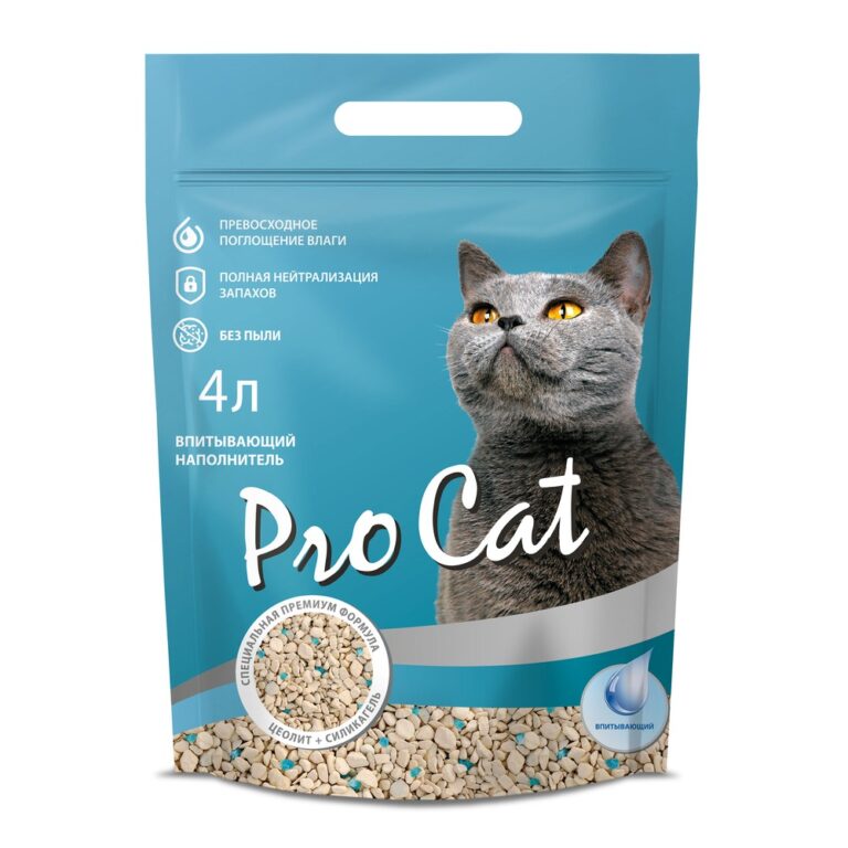Наполнитель для кошачьего туалета Pro Cat впитывающий минеральный с силикагелем 4л Наполнитель для кошачьего туалета Pro Cat впитывающий минеральный с силикагелем 4л