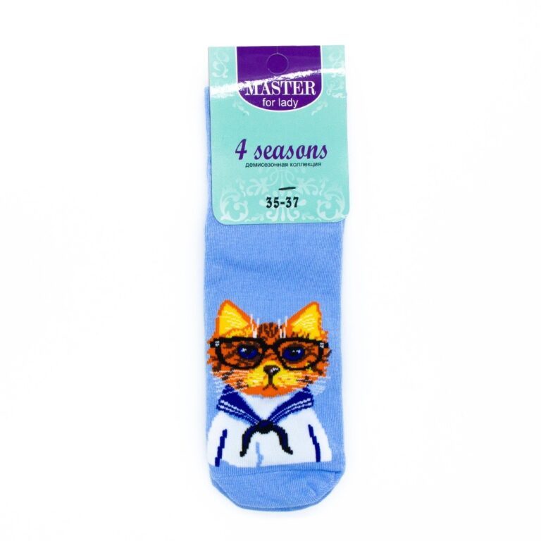Носки MASTER SOCKS Кот в матроске сиреневый женские р.25