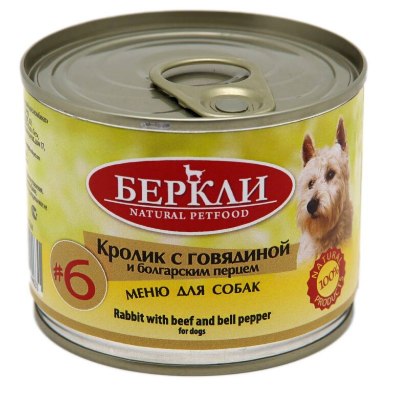 Корм для собак BERKLEY №6 Кролик с говядиной и болгарским перцем, банка 200г