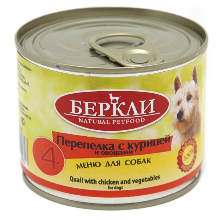 Корм для собак BERKLEY №4 Перепелка с курицей и овощами, банка 200г