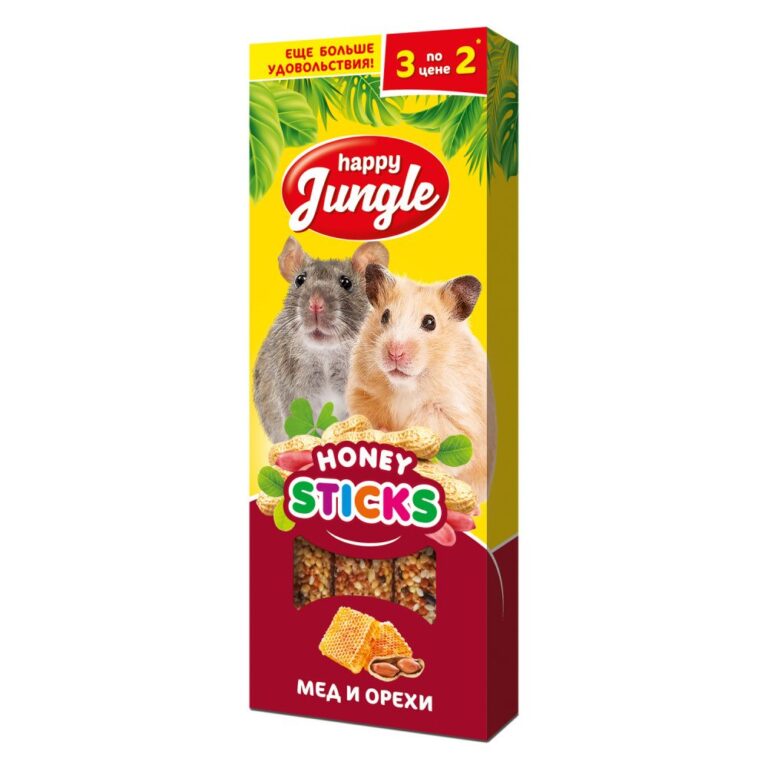 Палочки для мелких грызунов HAPPY JUNGLE мед+орехи 3шт