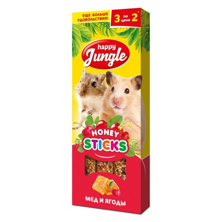 Палочки для мелких грызунов HAPPY JUNGLE мед+ягоды 3шт — цена и наличие Палочки для мелких грызунов HAPPY JUNGLE мед+ягоды 3шт