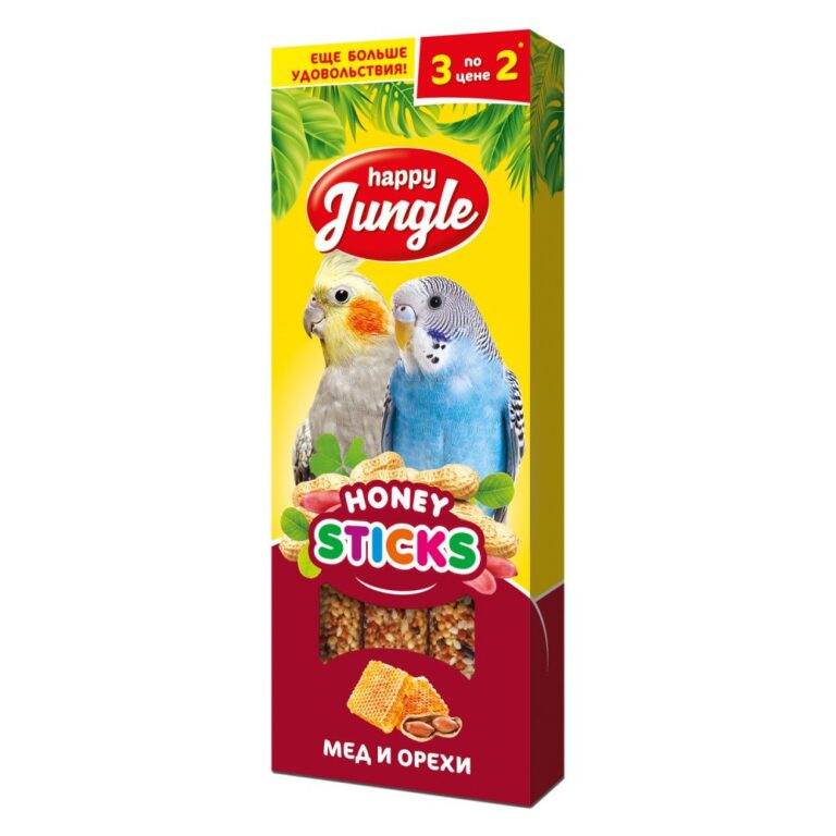 Палочки для птиц HAPPY JUNGLE мед+орехи 3шт
