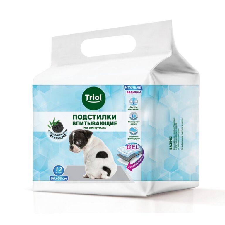 Пеленки впитывающие TRIOL серия Hygiene с угольным фильтром, на липучках 60х60см, 12шт Пеленки впитывающие TRIOL серия Hygiene с угольным фильтром, на липучках 60х60см, 12шт