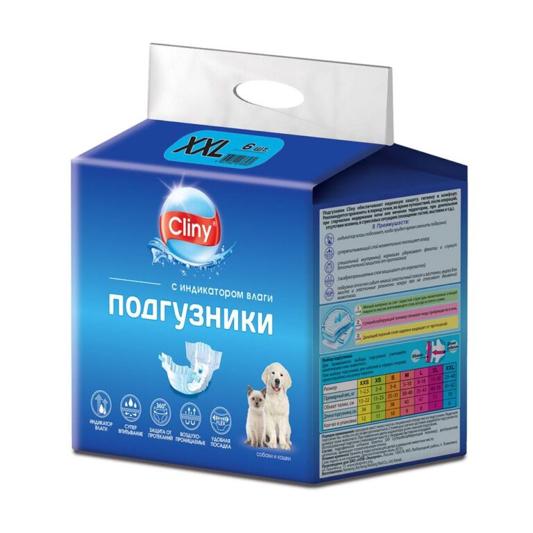 Подгузники для собак Cliny одноразовые, с индикатором влаги 25-40 кг размер XXL 6шт — цена и наличие Подгузники для собак Cliny одноразовые, с индикатором влаги 25-40 кг размер XXL 6шт