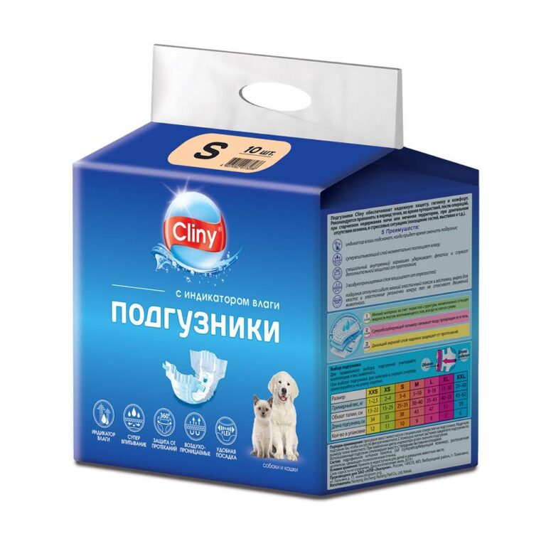 Подгузники для собак Cliny одноразовые, с индикатором влаги 3-6 кг размер S 10шт Подгузники для собак Cliny одноразовые, с индикатором влаги 3-6 кг размер S 10шт